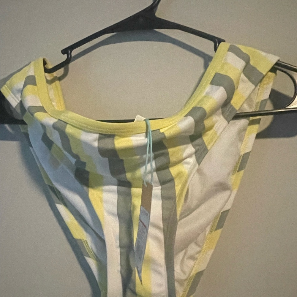 Kona Sol Yellow and Gray Striped Bikini